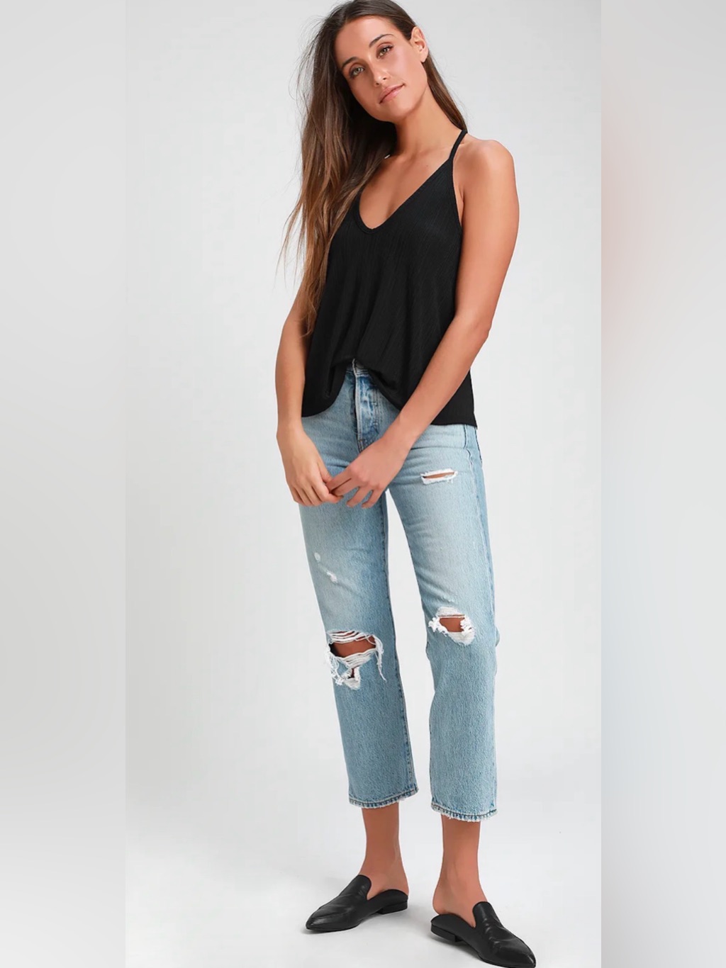 Free People Intimately Slinky Slink Racerback Tank Xs Black Flowy Whimsigoth